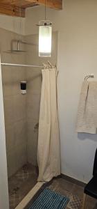 a bathroom with a shower with a curtain at Conectate con la Naturaleza in Salta +13 photos