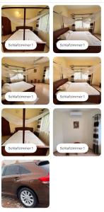 a group of four pictures of a bed in a room at VillaXXL & Pool, Fidjrosse, route des pêches, Cotonou in Godomè