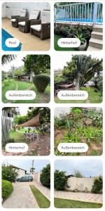a collage of different pictures of a garden at VillaXXL & Pool, Fidjrosse, route des pêches, Cotonou in Godomè