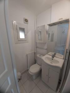 uma casa de banho branca com um WC e um lavatório em Appartement à 100m plage de Puys dans ancien hôtel particulier. Place parking em Dieppe