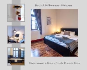 un collage di foto di una camera con letto di Privatzimmer Haus Schweiz a Bonn