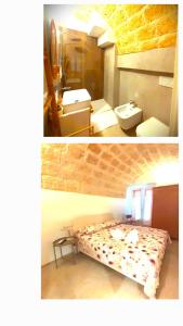 Duas fotografias de um quarto com uma cama e uma casa de banho em Palazzo Scianni Dimora della Petraia em Monopoli