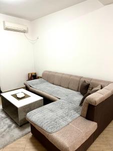 uma sala de estar com um sofá e uma mesa de centro em Apartman Marko em Risan