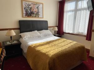a bedroom with a large bed and two windows at Bimini House in Aberdeen