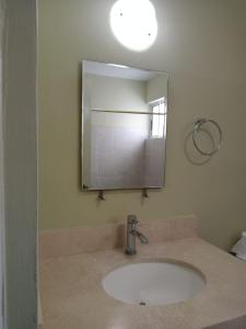a bathroom with a sink and a mirror at AIRPORT APARTMENT MONTERREY 628 in Monterrey