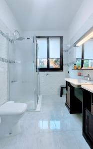 ein weißes Bad mit einem WC und einer Dusche in der Unterkunft B&B Madonna della Neve in Stresa
