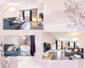 a collage of photos of a living room at Grande Maison à 15mn de Lyon centre en voiture in Corbas