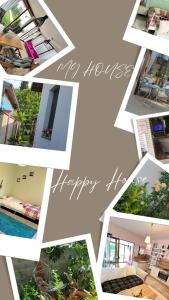 un collage de fotos de una casa con las palabras feliz aniversario en Happy House, en Kranevo
