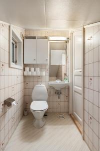 La salle de bains est pourvue de toilettes et d'un lavabo. dans l'établissement Villa Arctica, à Tromsø