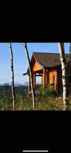 una casa con un grupo de árboles delante de ella en Heart West Haven en Priddis