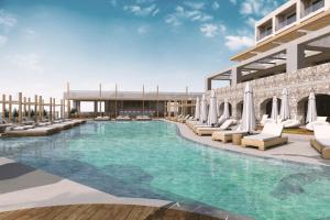 a rendering of a swimming pool with lounge chairs at Harmony E Rock - Adults Friendly 16 plus in Agia Fotia