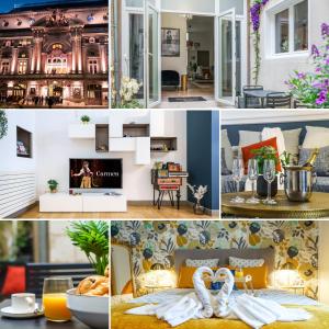 un collage di foto di un soggiorno e di una casa di La Cour de l'Opera - PrestiPlace Tours a Tours