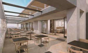 an architectural rendering of a restaurant with tables and chairs at Harmony E Rock - Adults Friendly 16 plus in Agia Fotia