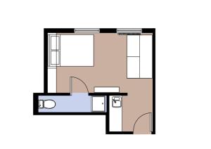 un plano de una casa en blanco y negro en Apt 11 Seaside Serenity Chic Studio Steps to Beach en Brighton & Hove