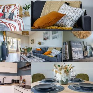 a collage of pictures of a kitchen and a living room at La Petite Plume - PrestiPlace Tours in Tours