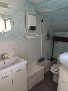 a small bathroom with a toilet and a sink at LocN'roll in Semur-en-Auxois