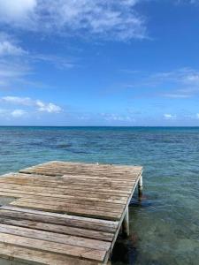 a wooden pier in the middle of the ocean at Bienvenue chez Fare Na’i in Fare