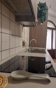 encimera de cocina con fregadero y cuchara en Casa Il girasole, en Boccheggiano
