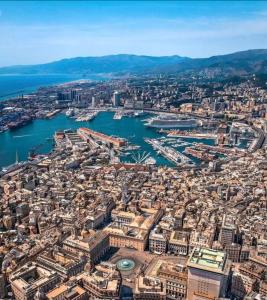 an aerial view of the city of genoa and its harbor at Home Cristina in Genova