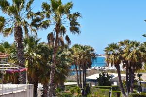 a view of the beach and palm trees at Punta di Mola House in Marina di Ragusa