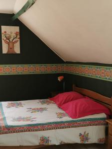 - une chambre dotée d'un lit avec un mur vert dans l'établissement Gite proche du Val Joly - 4911 -, à Willies