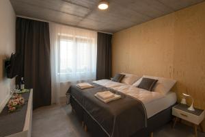 a bedroom with a large bed and a window at Residence Trafick in Prague