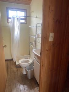 a bathroom with a toilet and a sink at Cabaña en Quinchamalí in Quinchamali