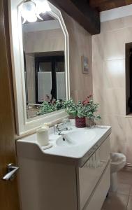 a bathroom with a sink and a mirror at Casas Rurales La Torre Andrín in Andrín