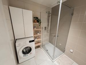 a washing machine in a bathroom with a shower at Zoela in Izola +43 photos