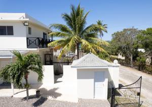 une maison blanche avec un palmier derrière elle dans l'établissement Sands Great Bay, à Treasure Beach
