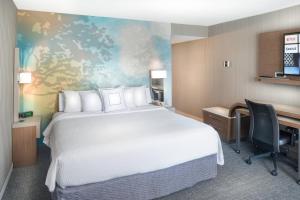 a hotel room with a large bed and a desk at Courtyard by Marriott Lynchburg in Lynchburg