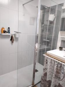貝格勒的住宿－Douceur et cocooning，浴室里设有玻璃门淋浴