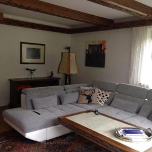 uma sala de estar com um sofá e uma mesa em Landhaus Tamberg im Schi-Weltcup-Ort Hinterstoder em Hinterstoder