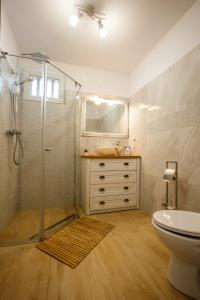 a bathroom with a shower and a sink and a toilet at Perfect Apartment Central in Braşov