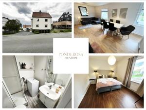 a collage of photos of a house with a room at Central trainstation apartment in Narvik