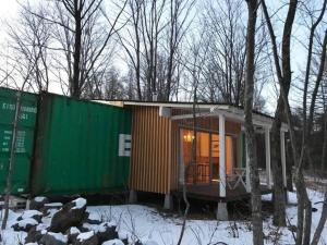嬬戀的住宿－Kitakaruizawa Morino Bessou NO9，树林中带绿色屋顶的小房子