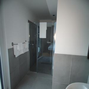 ein Bad mit einer Dusche und einem WC in der Unterkunft Aparthotel Umbrella in Wien