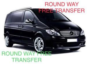 a black van with the words round way free transfer at Vip Great Airport Hotel in Arnavutköy