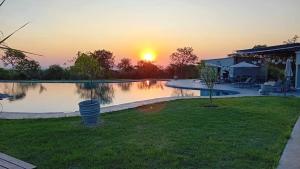Magomba的住宿－Tree Tops Game Resort，一座享有日落美景的游泳池
