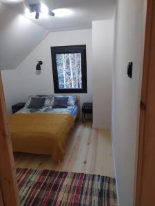 Życiny的住宿－Zielone Drzwi，一间卧室设有一张床和一个窗口