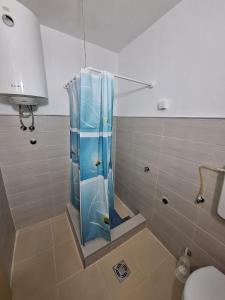a shower with a glass door with fish in it at Apartment DUNJA in Pluzine
