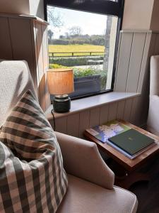 sala de estar con silla, mesa y ventana en Private Suites in the Burren en Corrofin