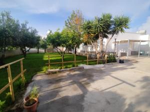 a driveway with a fence and trees in a yard at Casa vacanze Tafuro in Punta Prosciutto