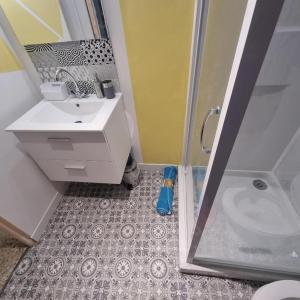 a bathroom with a shower and a sink and a toilet at Beau studio en centre ville in Narbonne
