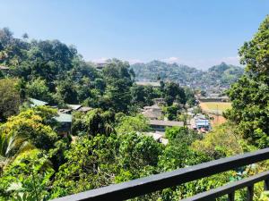 a view of a town from a hill with trees at Kandy Dilruk Homestay in Kandy