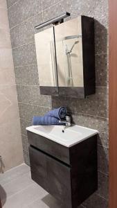 ein Bad mit einem Waschbecken und einer Dusche in der Unterkunft Marsaxlokk 3 Bedroom Penthouse in Marsaxlokk