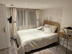 a bedroom with a white bed and a window at Le zénith vieille ville d'Annecy in Annecy