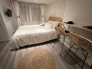 a bedroom with a bed and a table and chairs at Le zénith vieille ville d'Annecy in Annecy