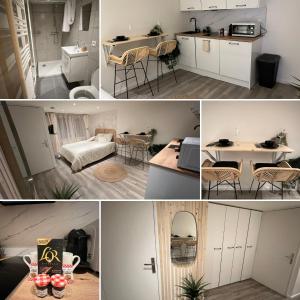 a collage of photos of a kitchen and a living room at Le zénith vieille ville d'Annecy in Annecy