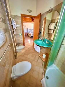 a bathroom with a sink and a toilet and a mirror at Agriturismo Cervano in Toscolano Maderno +188 photos